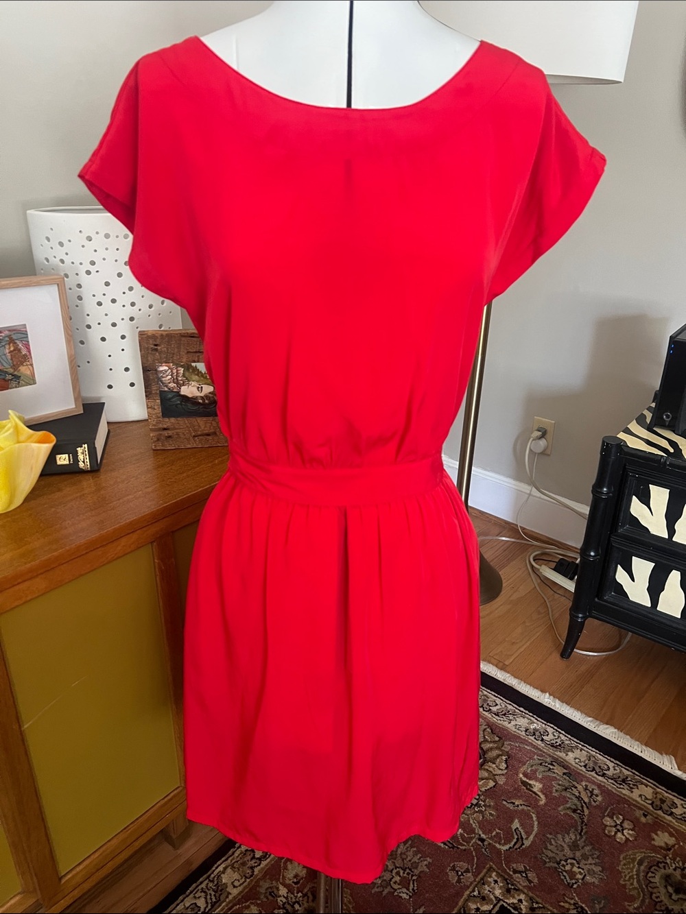 MNG Mango Bright Red Open Back Short Sleeve Dress
